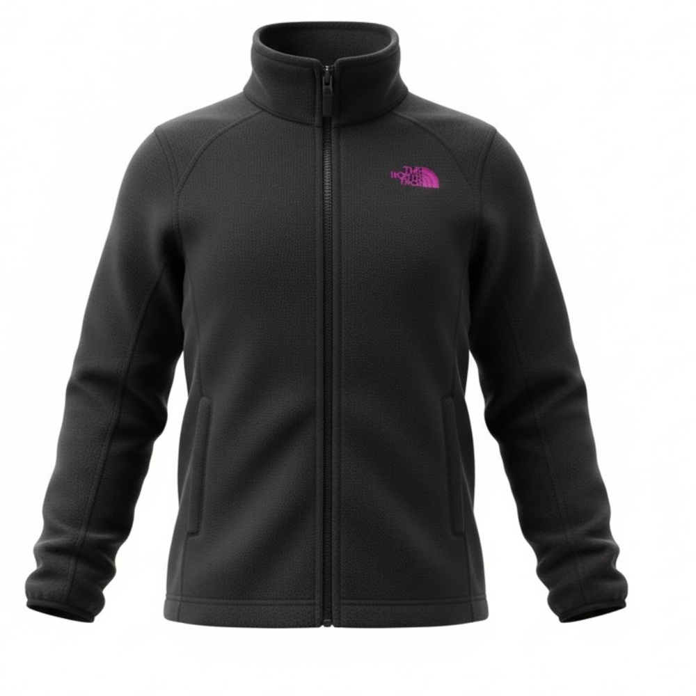 The North Face Big Girls 14/16 Large Black Full Zip Fleece Jacket Pink Logo